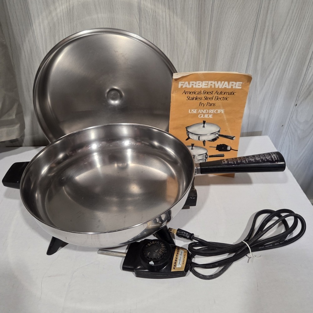 Vintage Farberware 12" Electric Skillet Stainless Steel w/Cord -  Tested
